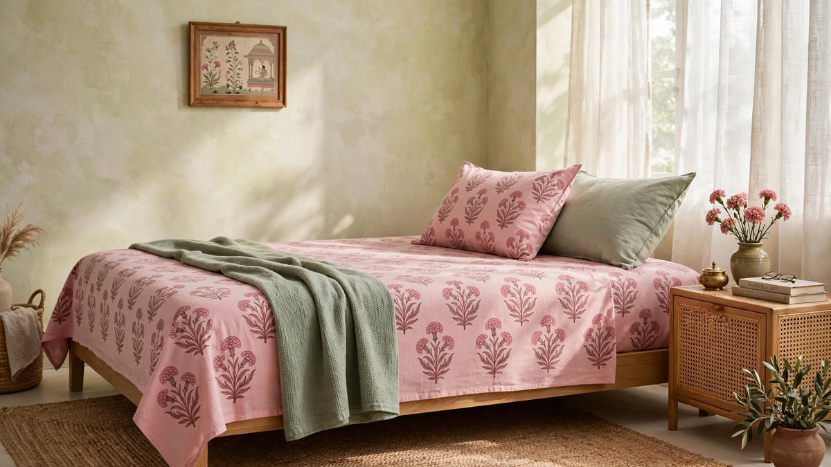 How to Style Dusty Pink & Sage Green Bedsheets