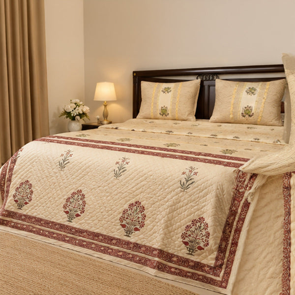 Rajbagh Heritage Razai - Ivory Floral Double Bed Razai | House of Virasaat